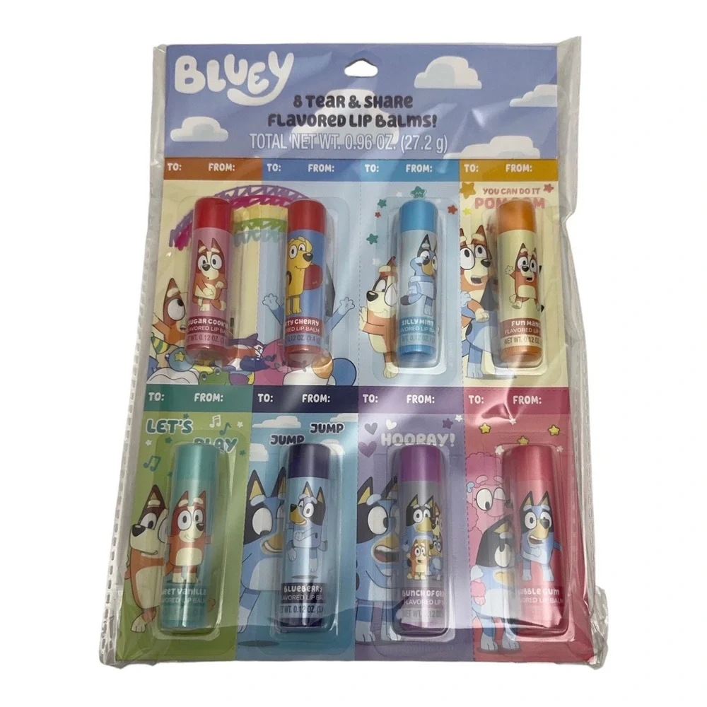 Bluey & Friends 8 Tear & Share Lip Balms Kids Birthday Party Gift Present